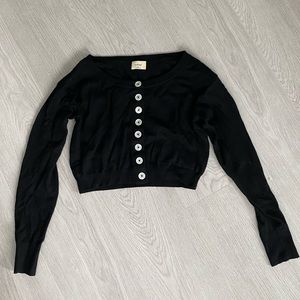 ARITZIA WILFRED BLACK WOOL CROP BUTTON UP CARDIGAN
